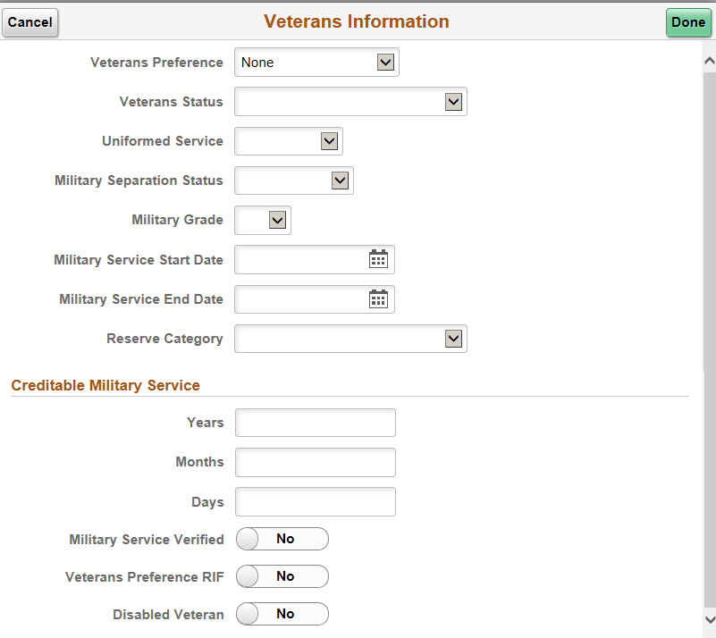 Veterans Information page