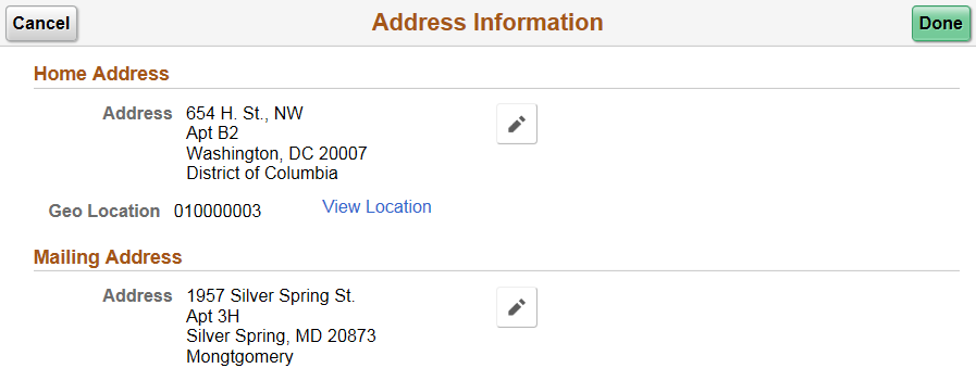 Address Information page