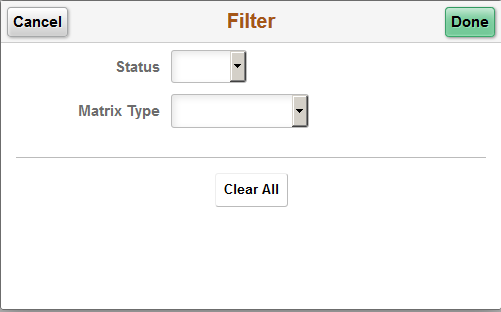 Manage Matrix Teams - Filter page