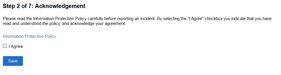 Report Incident - Acknowledgement page