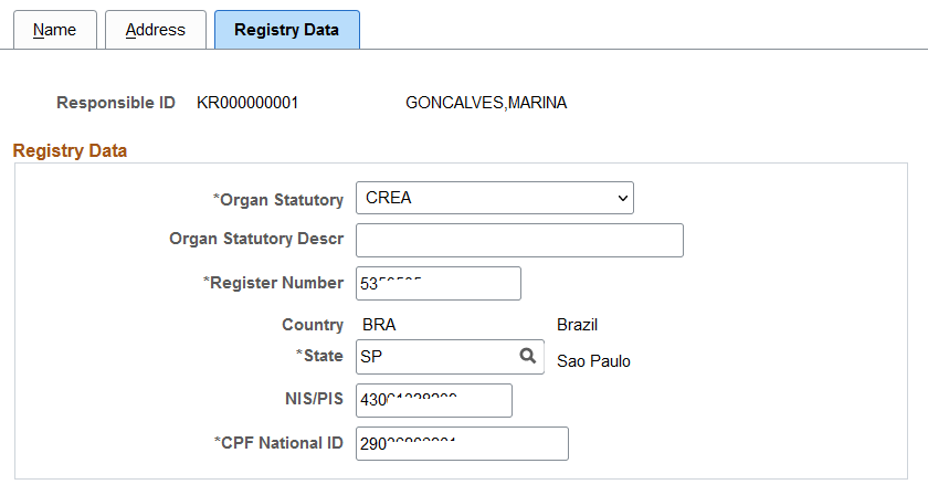 Environmental Responsible BRA - Registry Data page