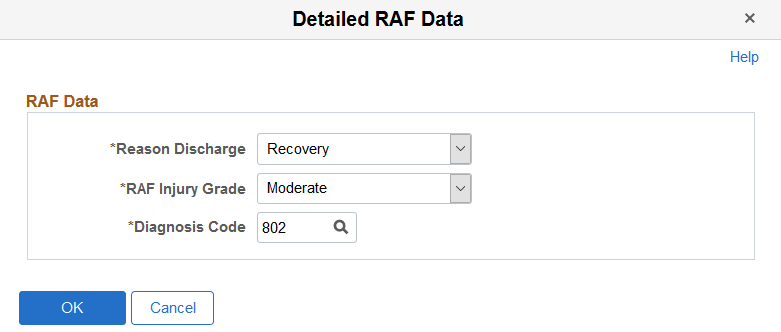 Detailed RAF Data page accessed from the Injury Details - Injury page