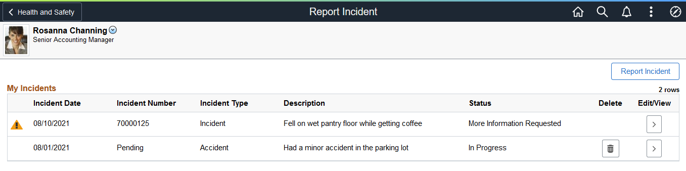 (Desktop) Report Incident - My Incidents page