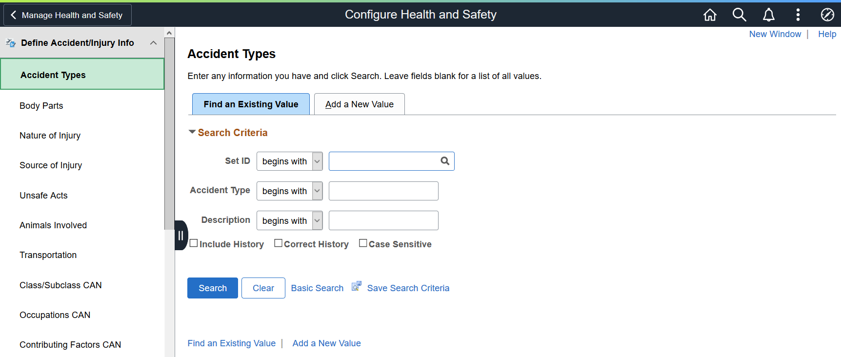Configure Health and Safety application start page