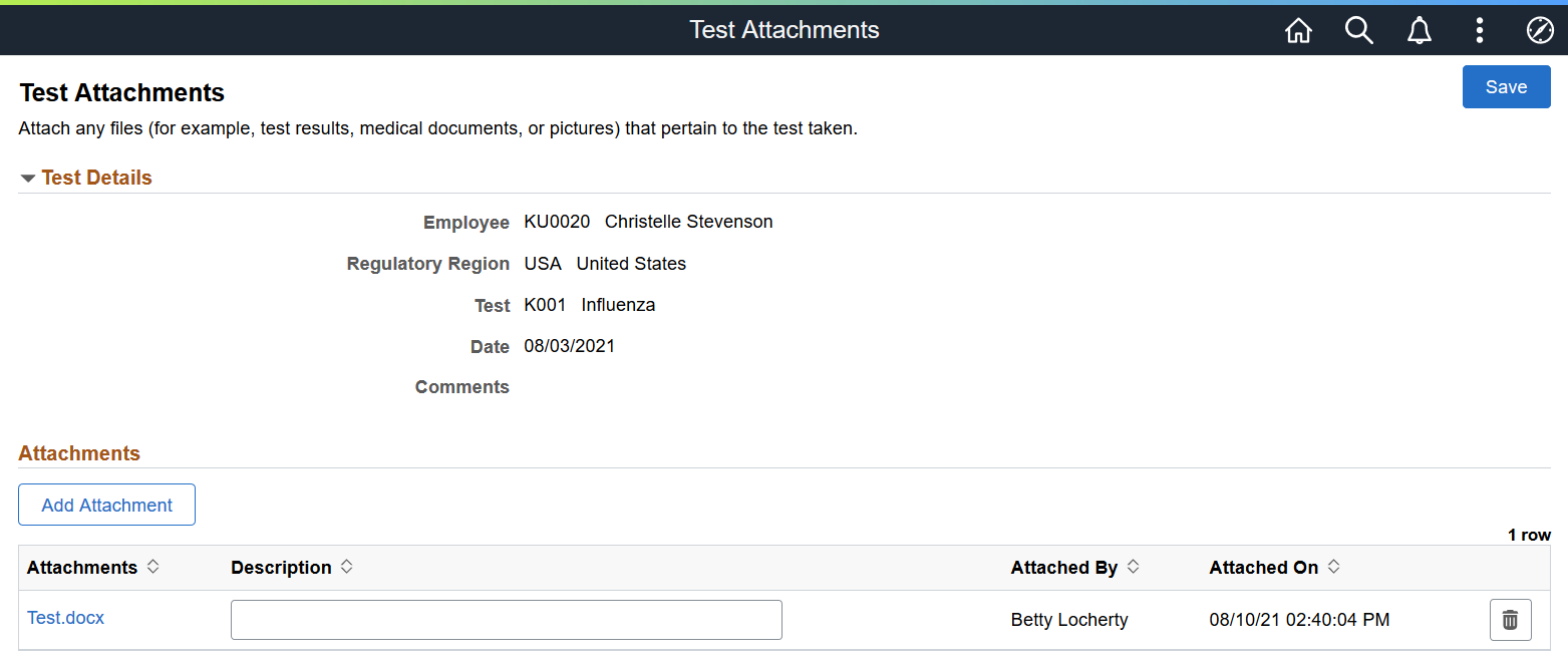Test Attachments page