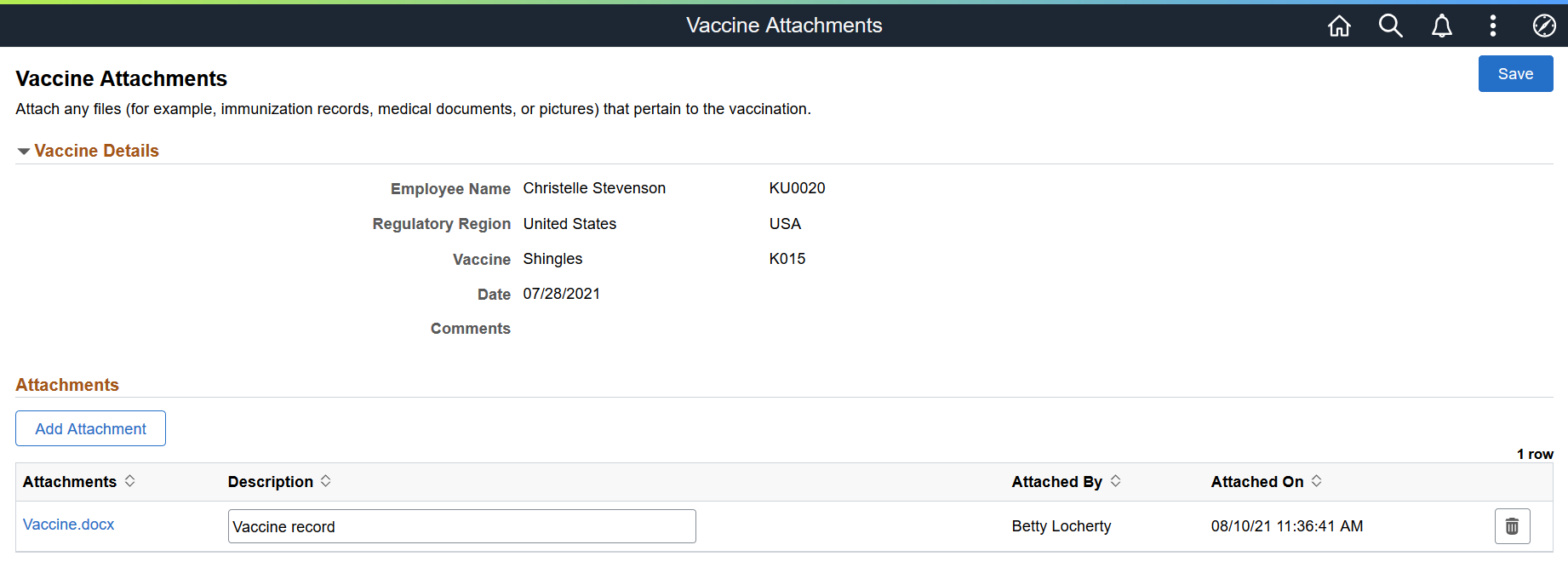 Vaccine Attachments page