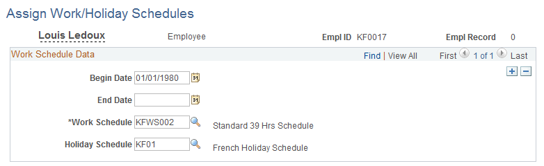 Assign Work/Holiday Schedules page