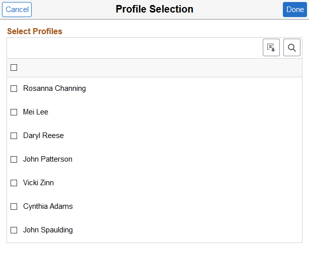 Profile Selection page