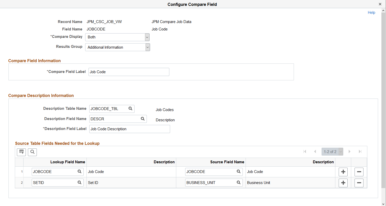 Configure Compare Field Page