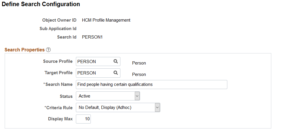 Define Search Configuration page (1 of 2)
