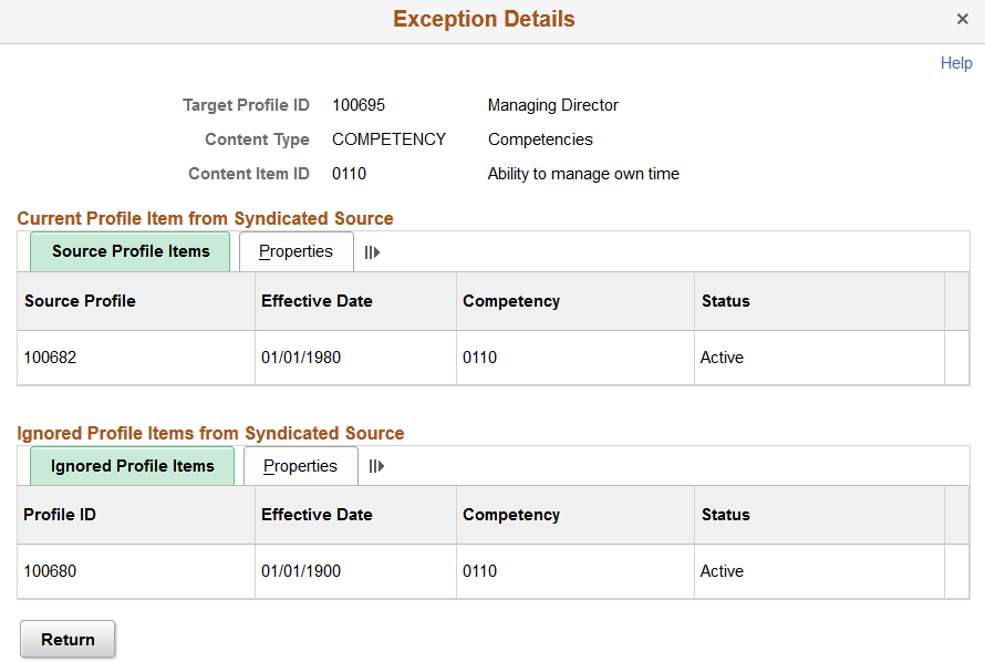 Exception Details page