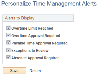 Personalize Time Management Alerts page