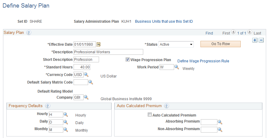 Define Salary Plan page (1 of 2)