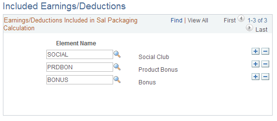 Included Earnings/Deductions page