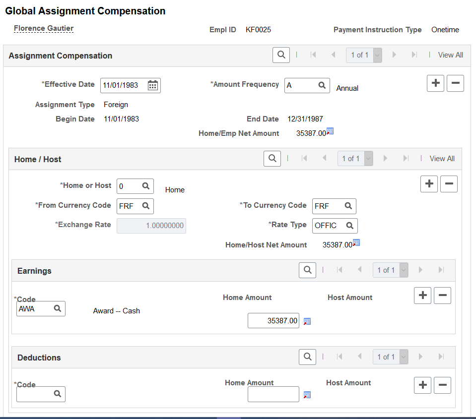 Global Assignment Compensation page
