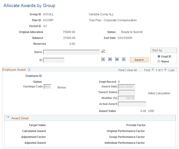 Allocate Awards by Group page
