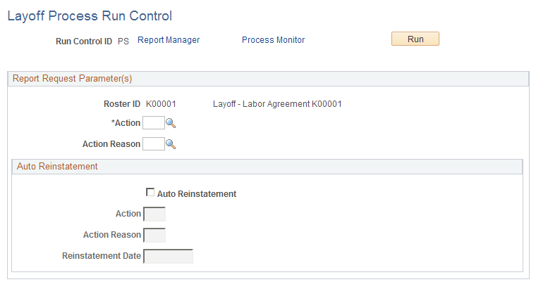 Layoff Process Run Control page