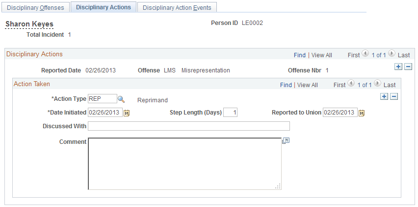 Disciplinary Actions page