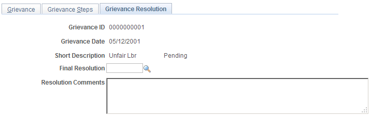 Grievance Resolution page