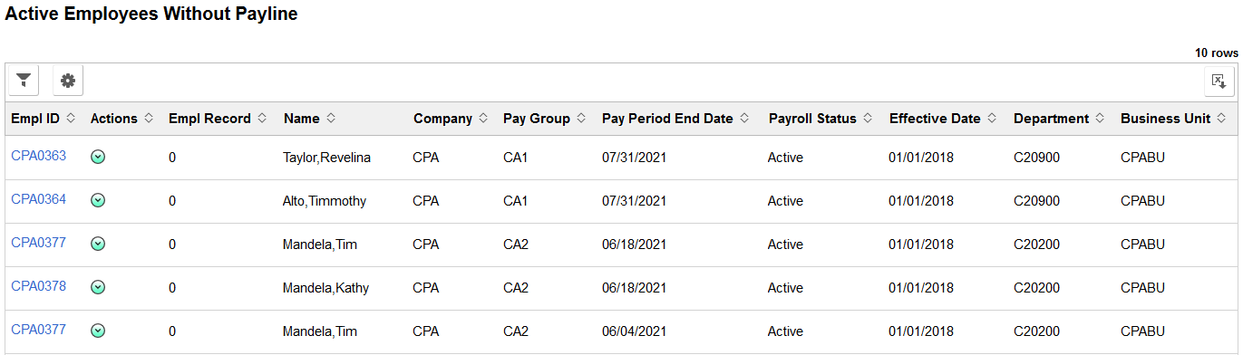 Active Employees Without Payline page