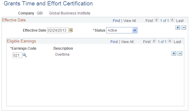 Grants Time and Effort Certification page