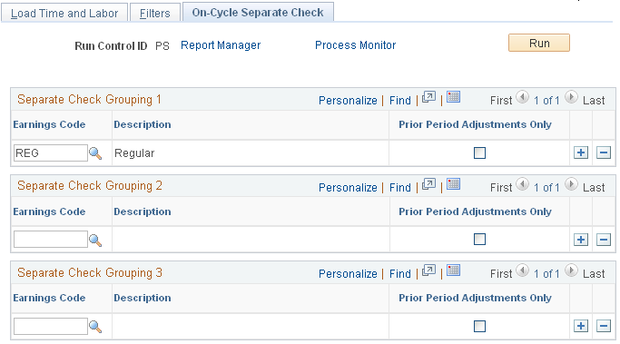 On-Cycle Separate Check page
