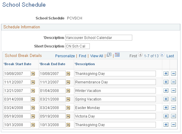 School Schedule page