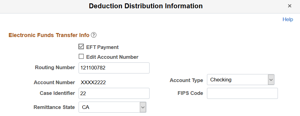 Deduction Distribution Information page