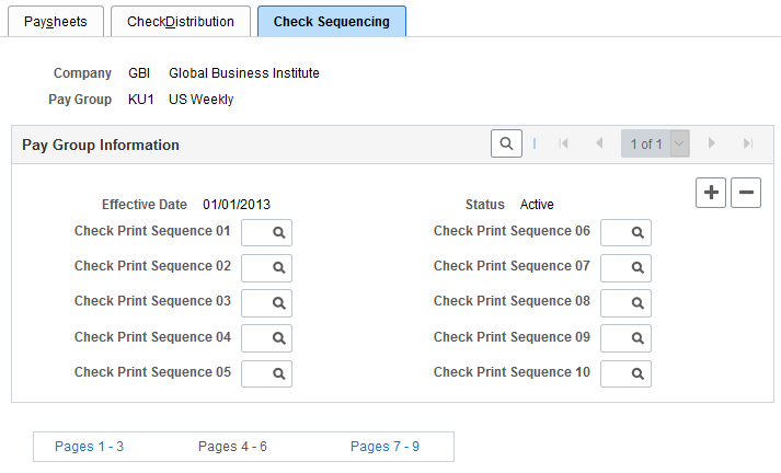 Pay Group Table - Check Sequencing page