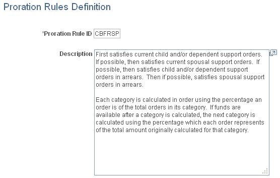 Proration Rules Definition page