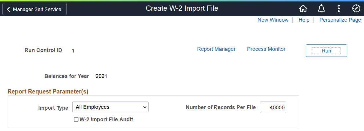 Create W-2 Import File page