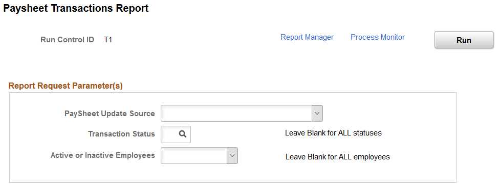 Paysheet Transactions Report page with Inactive Employee Paysheet Enabled