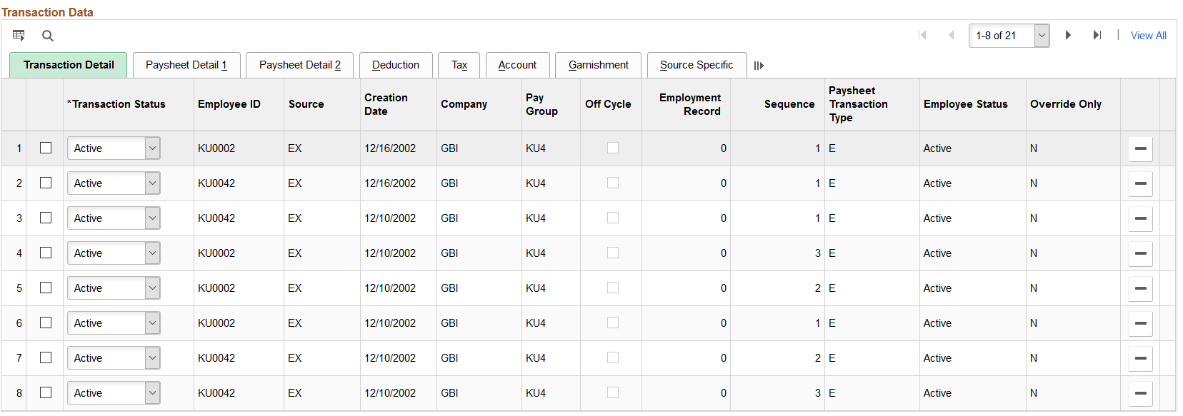 Update Paysheet Transactions page with the Paysheet Update for Inactive Employees Enabled (2 of 2)