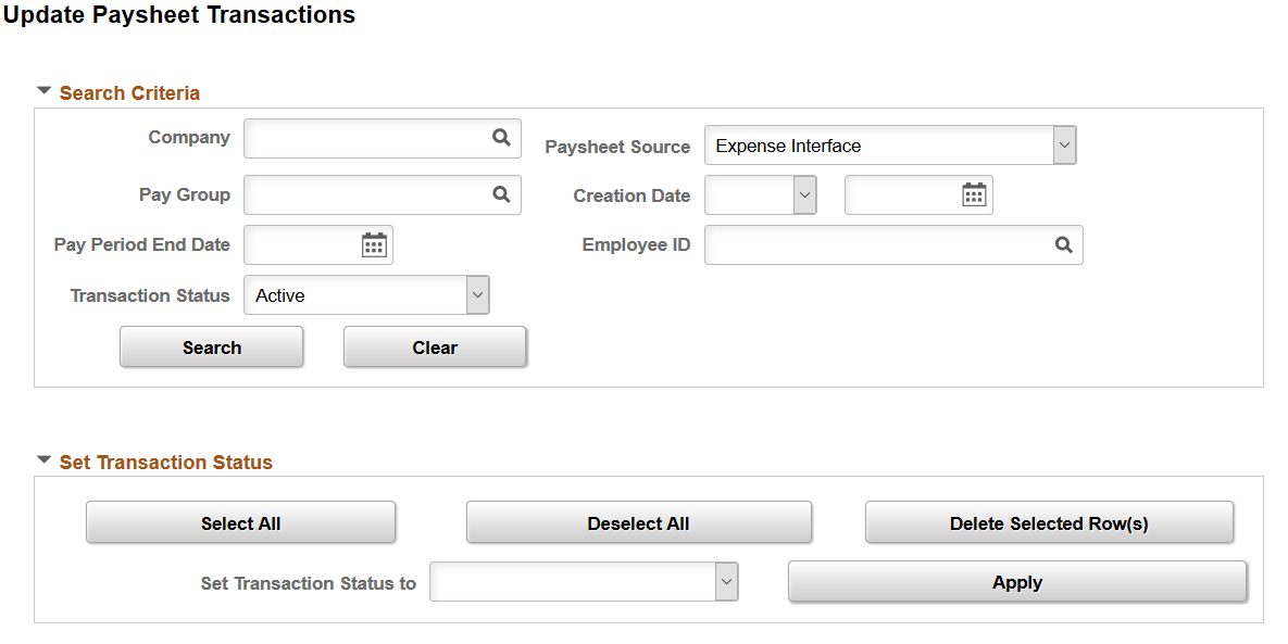 Update Paysheet Transactions page with the Paysheet Update for Inactive Employees Enabled (1 of 2)