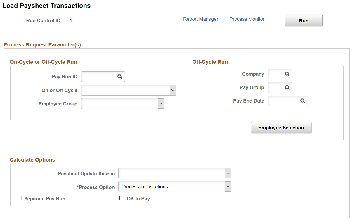 Load Paysheet Transactions page with the Paysheet Update for Inactive Employees option Enabled