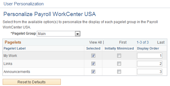 Personalize Payroll WorkCenter USA page