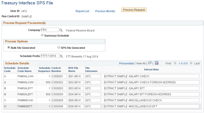 Treasury Interface SPS File page