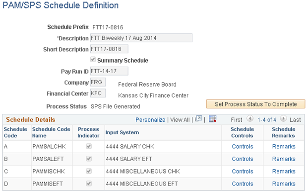 PAM/SPS Schedule Definition page