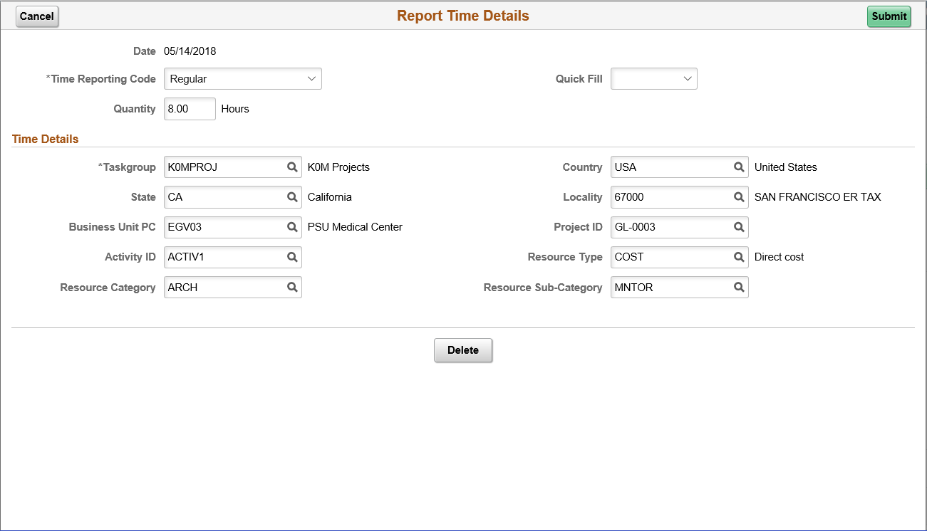 Reported Time Details Page