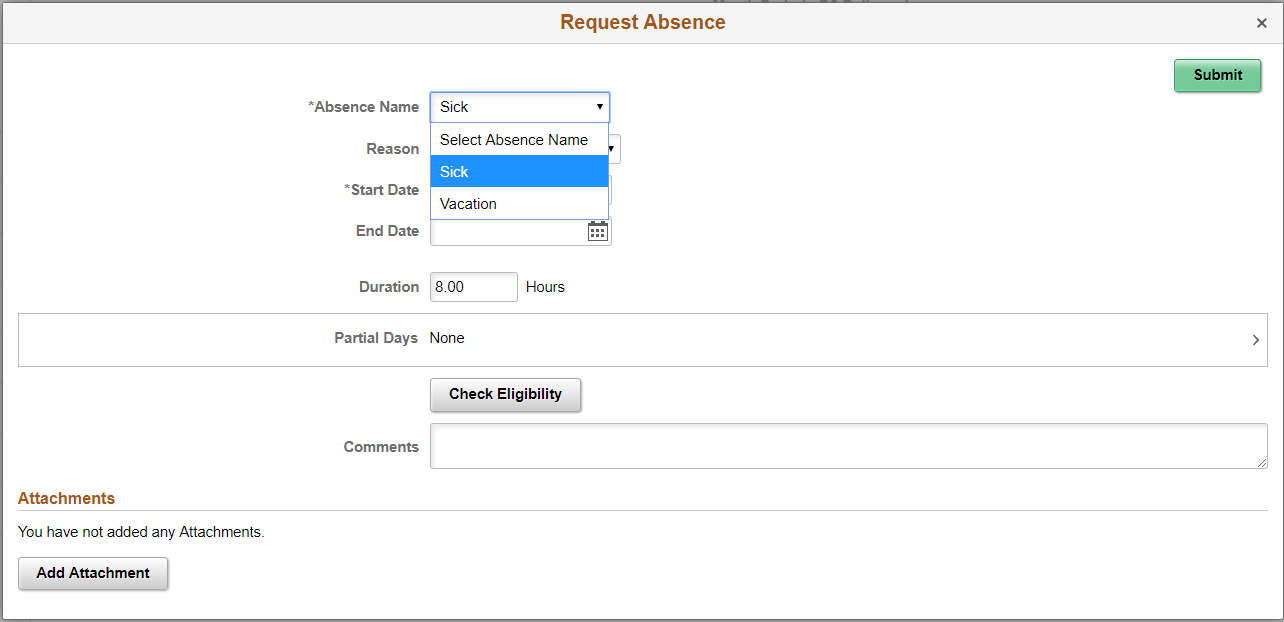 Absence Request Modal