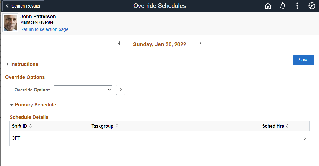 Override Schedules Page