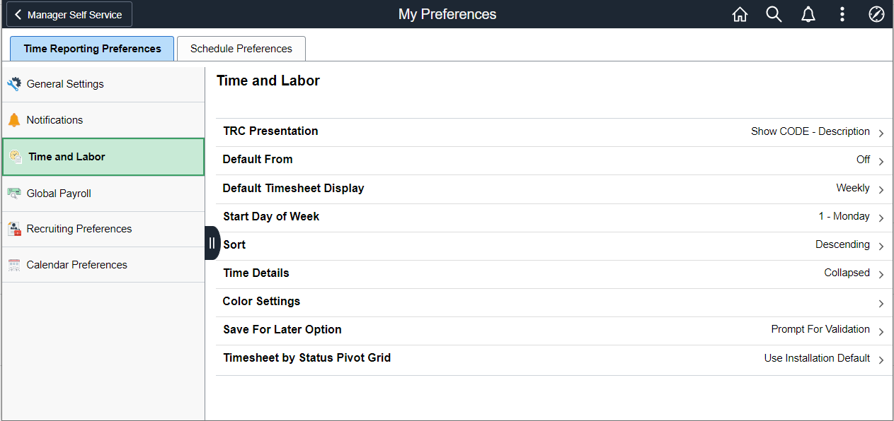 My Preferences_ Time Reporting Preferences Page