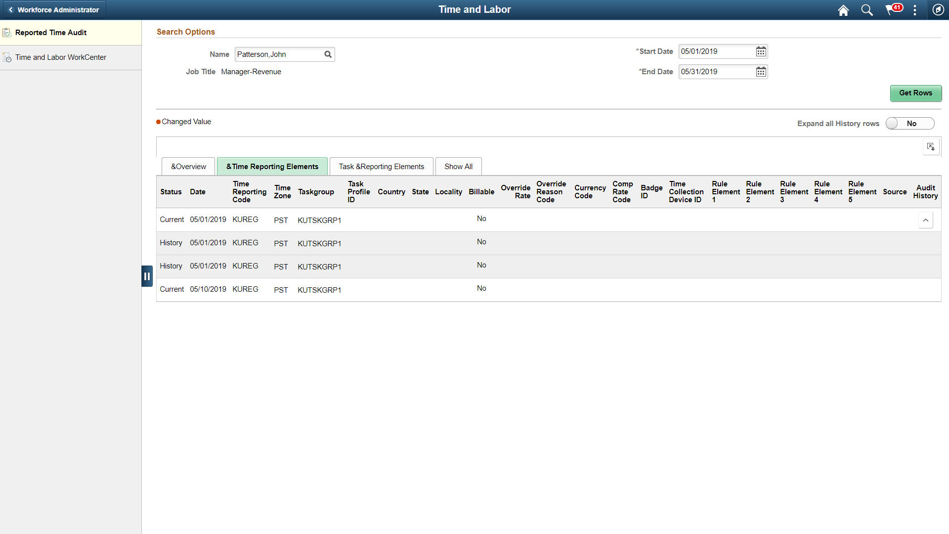 Report Time Audit page_Time Reporting Elements for Elapsed