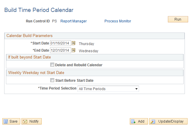Build Time Period Calendar page