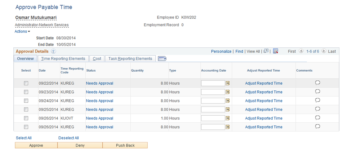 Approve Payable Time page