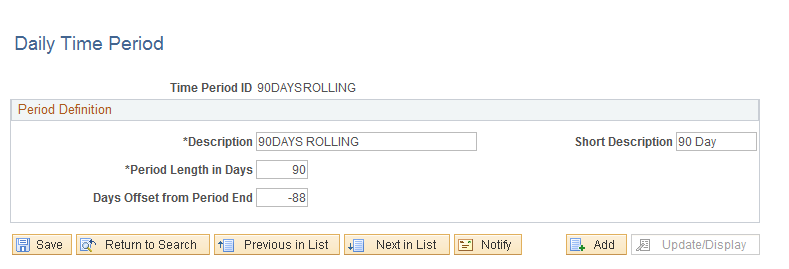 Daily Time Period page - rolling period example