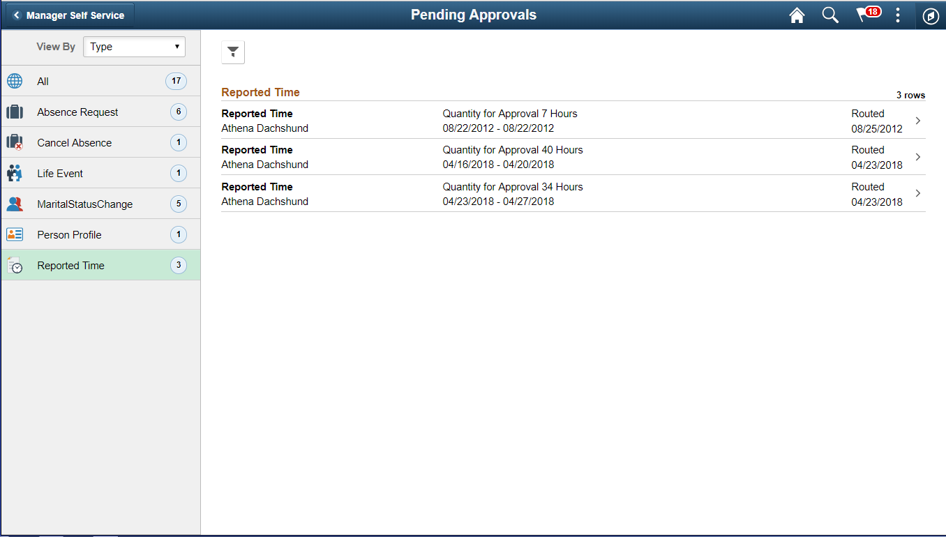 Pending Approvals_Reported Time page