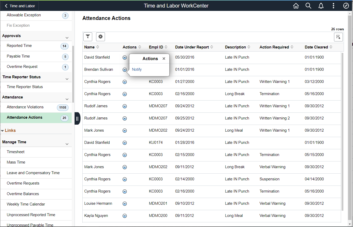 Attendance Actions Page_Related Actions