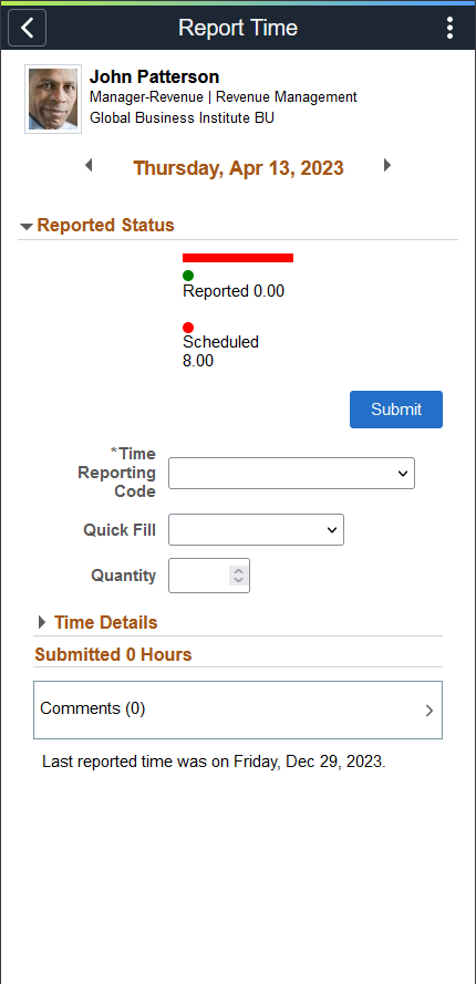 (Smartphone) Report Time Page for Elapsed User