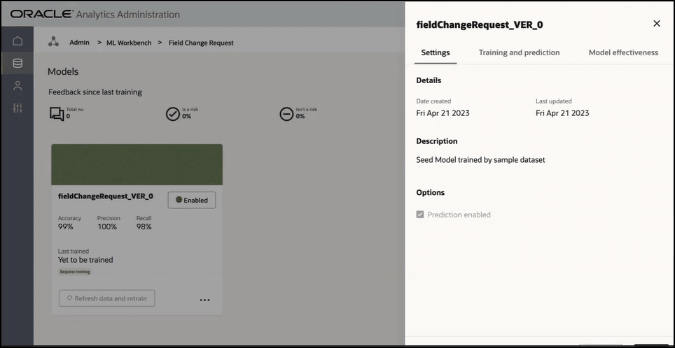 View ML Model Settings